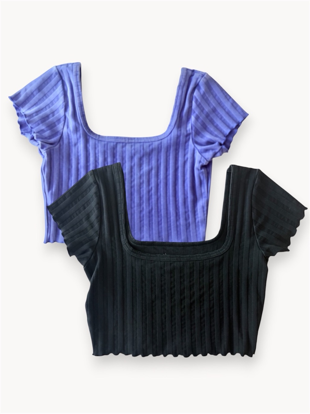 Offline By Aerie Ribbed Square-Neck Crop Tops — Black & Lavender